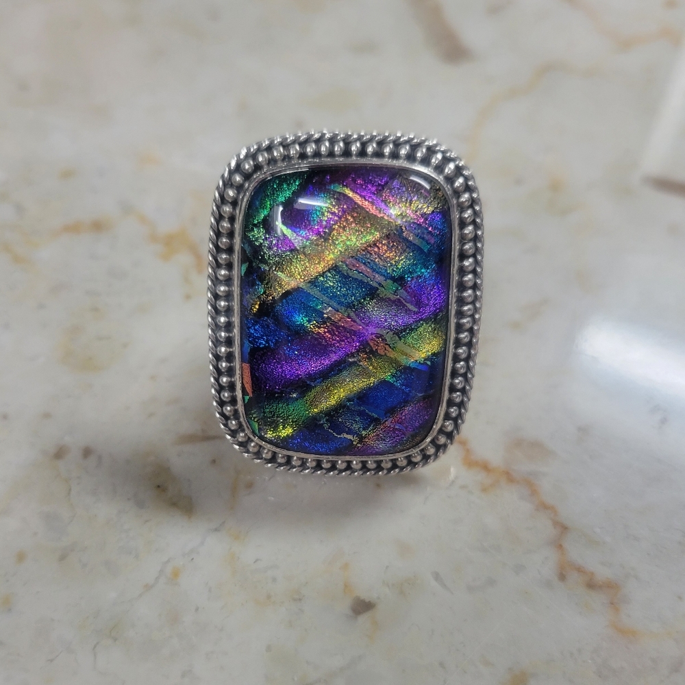 Rainbow Dichroic Glass Ring
